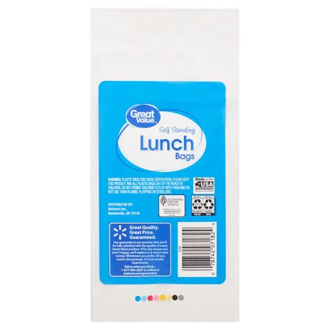 Great Value Bleached Kraft/White Self Standing, Multi-Functional, Fold Top Closure, Paper Lunch ...