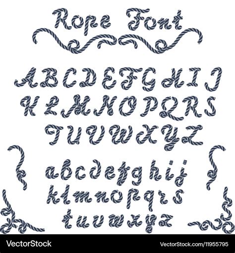 Rope font nautical hand written letters Royalty Free Vector