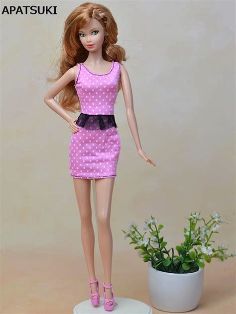 Pink Fashion Doll Clothes Fitting Mini Dress For Barbie Dolls One Piece ...