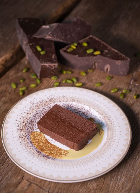 Chocolate marquise with pistachio sauce - at Banque de Luxembourg with ...