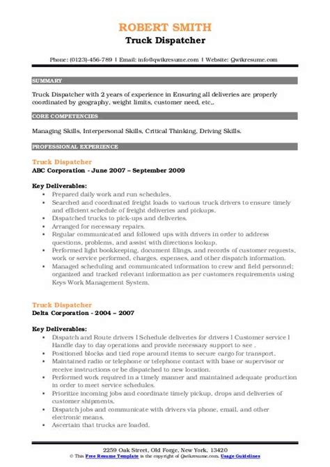 Truck Dispatcher Resume Samples | QwikResume