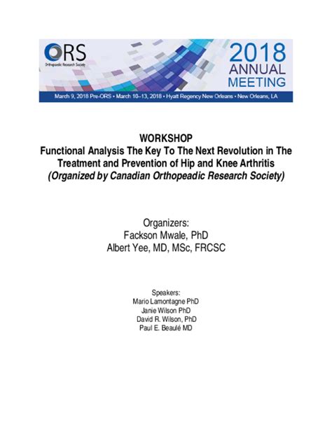 (PDF) Treatment and Prevention of Hip and Knee Arthritis (Organized by ...