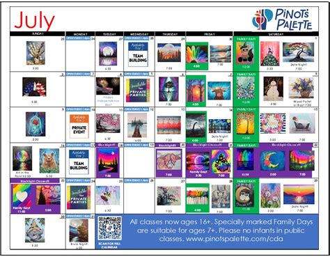 July '23 Calendar!! - Pinot's Palette