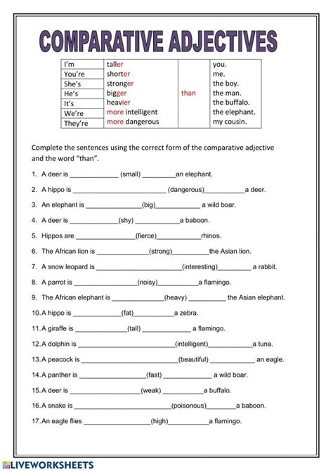 Ficha online de Comparative adjectives para Grade 5. Puedes hacer los ejercicios… | Comparative ...