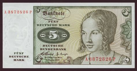 German currency 5 Deutsche Mark banknote 1960 Venetian Woman by ...