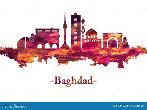 Baghdad Iraq Skyline in Red Stock Illustration - Illustration of east ...