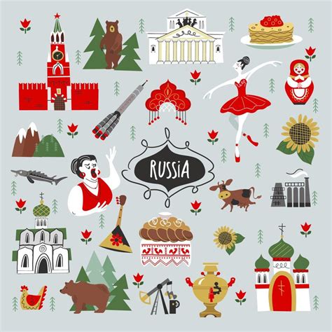 Russia. Sights of Russia and symbols of the country. Vector ...