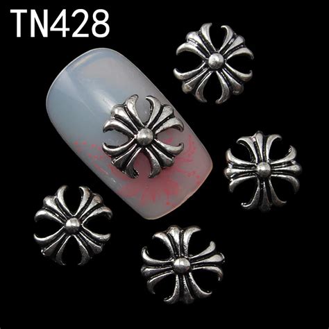 10pcs Silver Glitter 3d Cross Nail Art Decorations with Rhinestones, Alloy Nail Charms Jewelry ...