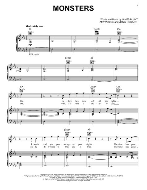 James Blunt "Monsters" Sheet Music & Chords | Download 5-Page Printable ...