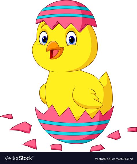 Cartoon little chick hatching from an easter egg Vector Image