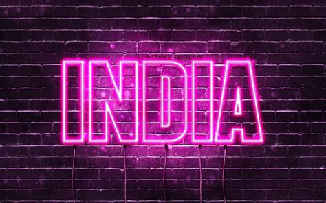 Download wallpapers India, 4k, wallpapers with names, female names, India name, purple neon ...