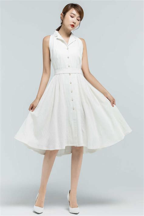 White Dress Button Front Dress Shirtwaist Dress Midi Swing - Etsy