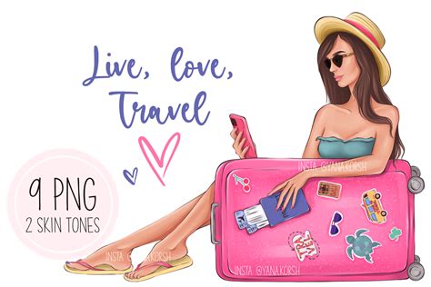 Travel Girl Clipart, Wanderlust Clip Art Graphic by YanaArt · Creative ...