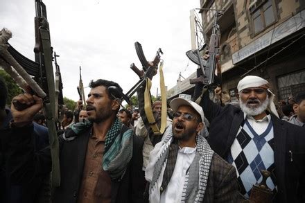 Houthi Supporters Shout Slogans During Protest Editorial Stock Photo ...