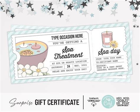 Spa Gift Voucher Certificate Ticket Template for Any Occasion - Etsy