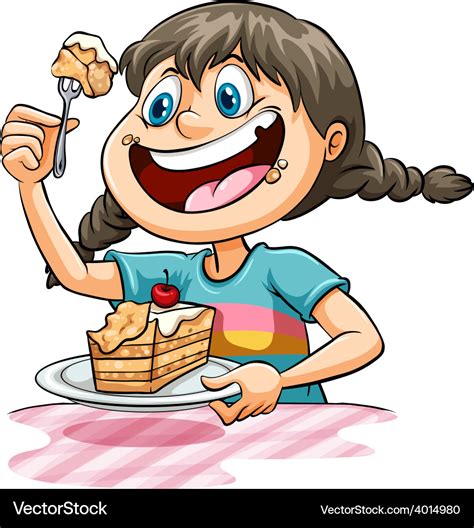 A girl eating cake Royalty Free Vector Image - VectorStock