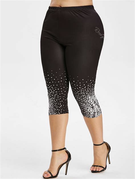 High Waisted Floral Dots Plus Size Capri Leggings [47% OFF] | Rosegal