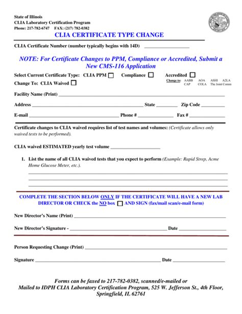 Illinois Clia Certificate Type Change Form - Fill Out, Sign Online and ...