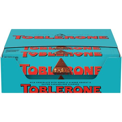 Toblerone, Milk Chocolate Bar with Salted Caramelized Almonds and Honey and Almond Nougat Bars ...