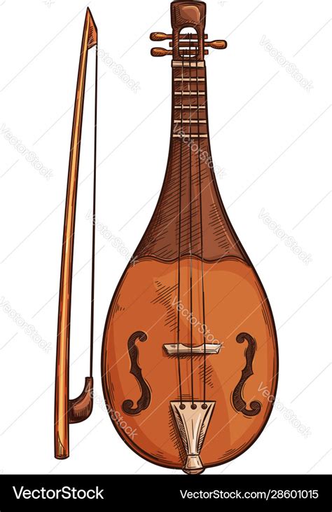 Retro musical instrument isolated rebec with bow Vector Image