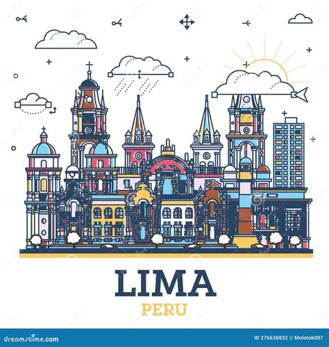 Outline Lima Peru City Skyline with Colored Historic Buildings Isolated on White. Lima Cityscape ...