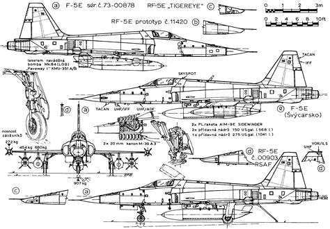 Northrop F-5E Tiger II Blueprint - Download free blueprint for 3D modeling