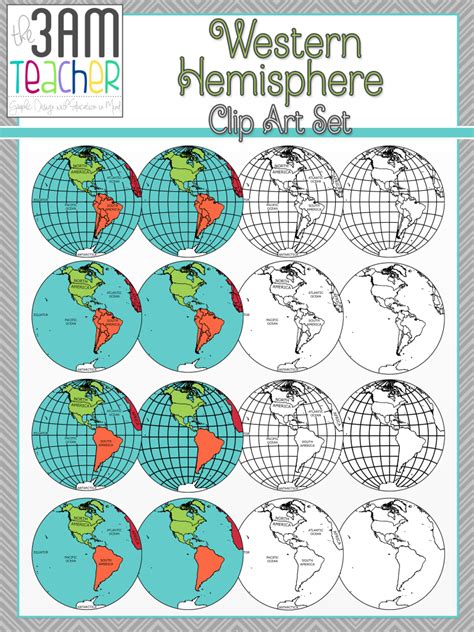 World Maps Clip Art: Western Hemisphere Globe Set!!! $3.00 Latitude And Longitude Lines, Digital ...
