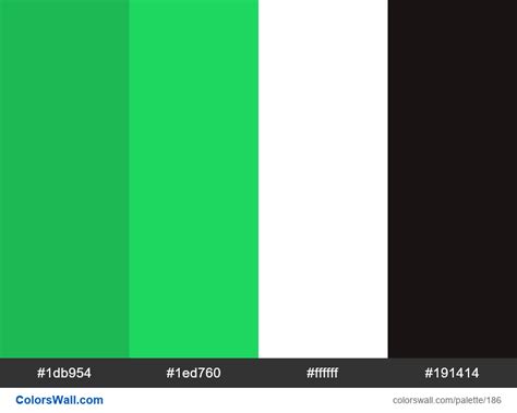 Spotify colors palette. HEX colors #1db954, #1ed760, #ffffff, #191414. Brand original color ...