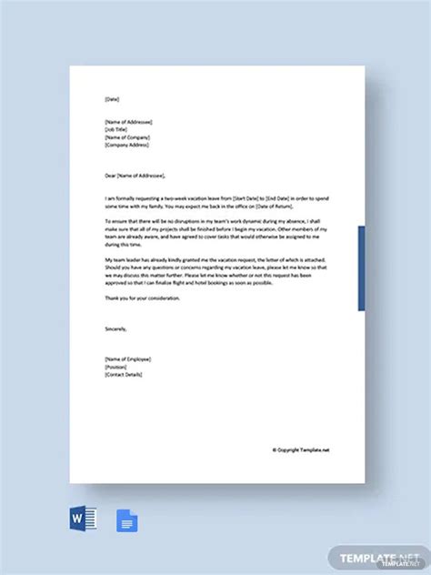 FREE Vacation Leave Letter PDF - Template Download | Template.net