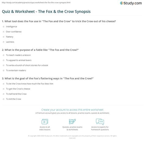 Quiz & Worksheet - The Fox & the Crow Synopsis | Study.com