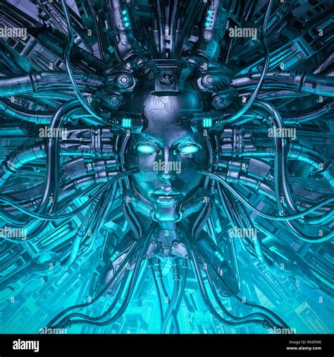 Mind of the machine / 3D illustration of robotic science fiction female ...