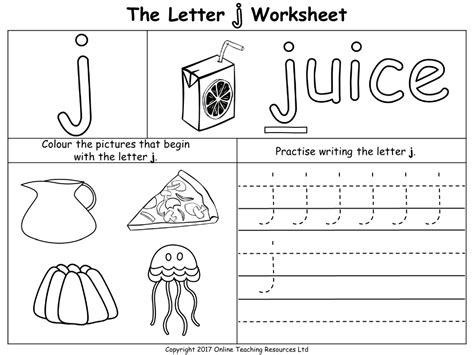 The Letter J - Worksheet | English Pre-K