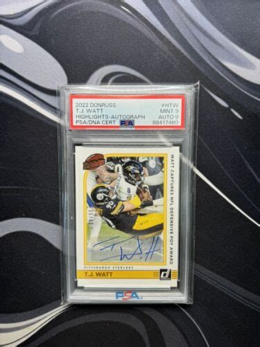 2022 Donruss Football T.J. Watt Highlights-Autograph /49 PSA MINT 9/Auto 9 | eBay