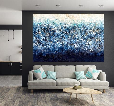 Large Blue Wall Art, Abstract Modern art, Abstract Painting on Canvas custom artwork, Navy Blue ...