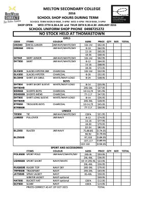 Melton Secondary College Uniform Shop - Fill Online, Printable, Fillable, Blank | pdfFiller