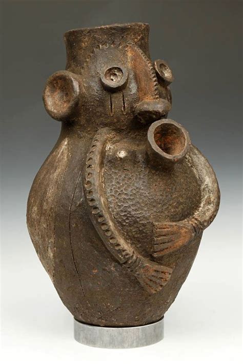 Africa | Figurative vessel from the Mambila people of Cameroon | Terracotta and pigment | 20th ...