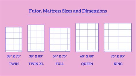 Futon Mattress Sizes Chart