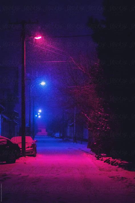 "Street At Night Covered With Snow" by Stocksy Contributor "Wizemark" | Neon aesthetic, Neon ...