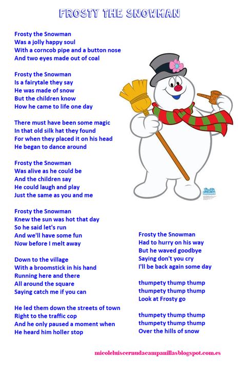 Lyrics To Frosty The Snowman Printable