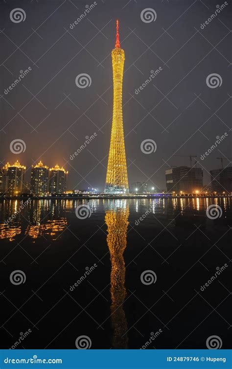 Guangzhou Tower at night editorial photo. Image of broadcast - 24879746