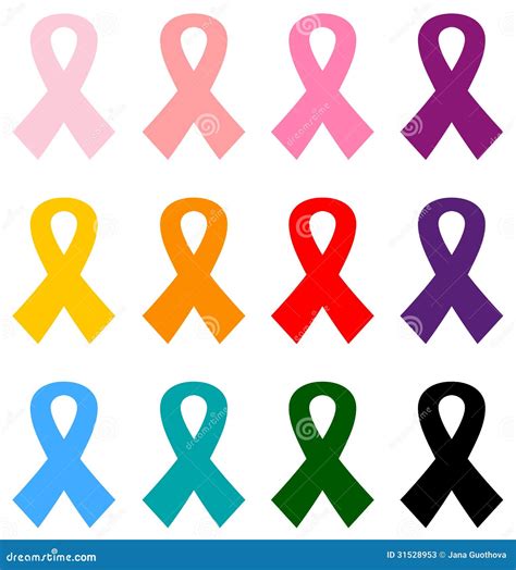 Colorful Breast Cancer Ribbons Icon Set Stock Vector - Illustration of ...