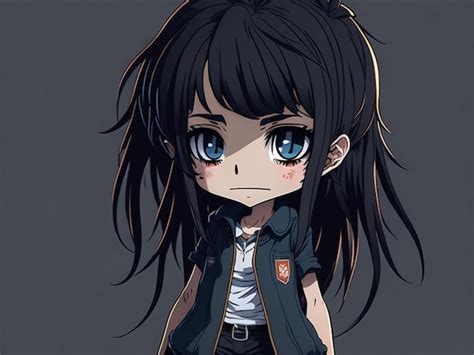 Premium AI Image | Cute anime manga girl with big eyes and black hair on dark background