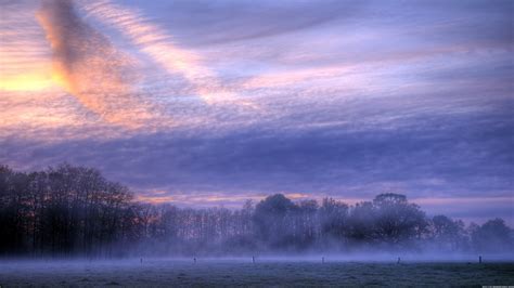 sunrise, Mist, Clouds, Field, Nature Wallpapers HD / Desktop and Mobile Backgrounds