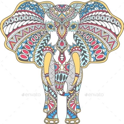 Vector Color Decorated Indian Elephant | Indian elephant, Mandala ...