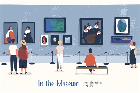 Museum visitors illustrations | Decorative Illustrations ~ Creative Market