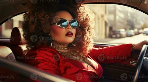 Luxury glamorous plus size woman in a car. Lifestyle of luxurious life ...