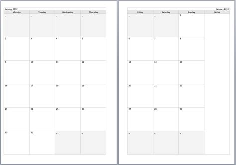 2 Page Printable Monthly Calendar