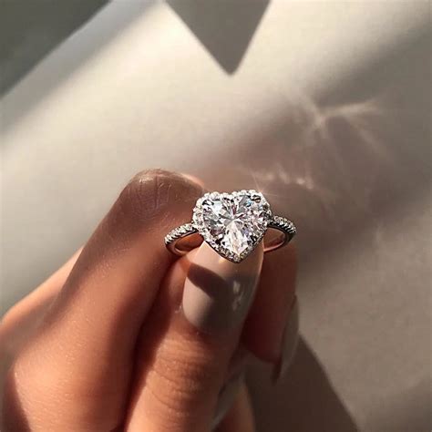 2019 Women Silver Plated Crystal Love Heart Shaped Ring for Wedding ...