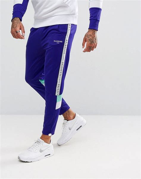 Illusive London Skinny Track Joggers In Purple With Taping - Purple ...