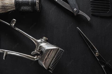 Vintage Barber Tools On Dusty Surface Collection Shave Silhouette Photo Background And Picture ...